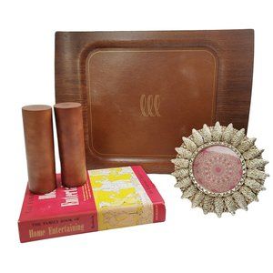 5 Piece Vintage Mid Century Modern Wood Home Entertaining Curated Decor Bundle